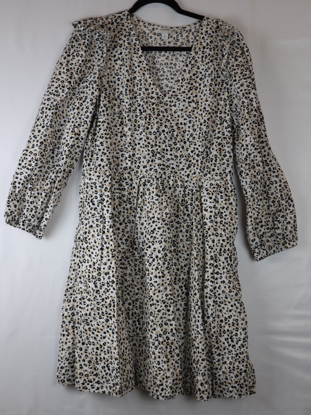 J. Crew Neutral Leopard Print V-Neck Long Sleeve Dress